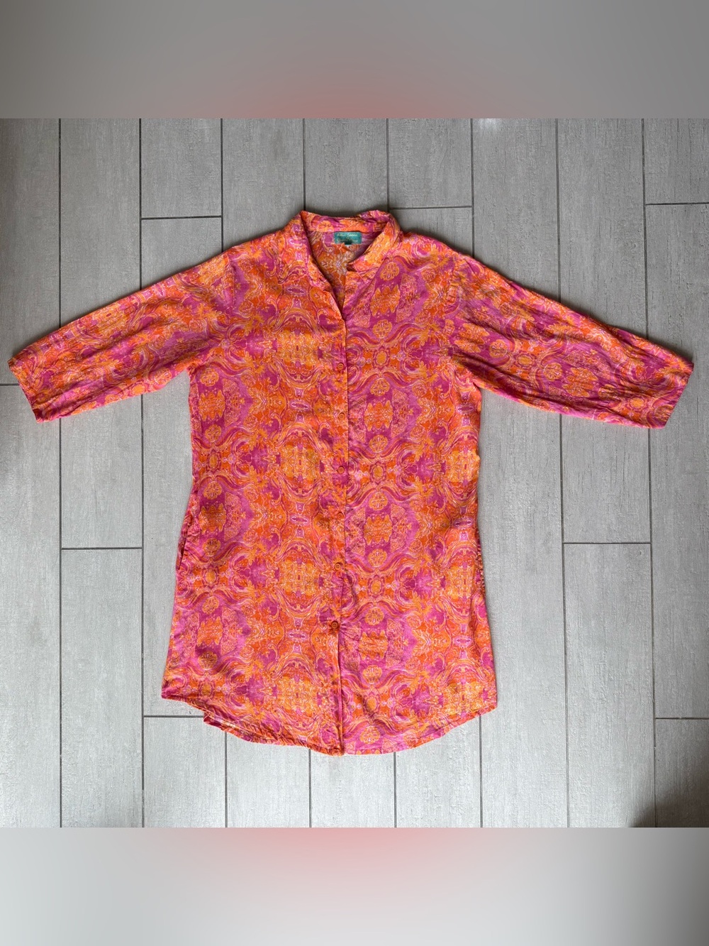 ANTICA SARTORIA BY GIACOMO CINQUE orange & pink paisley button down tunic top M